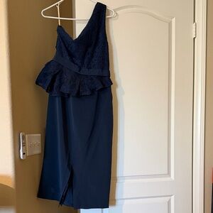 Chic One-Shoulder Navy Dress